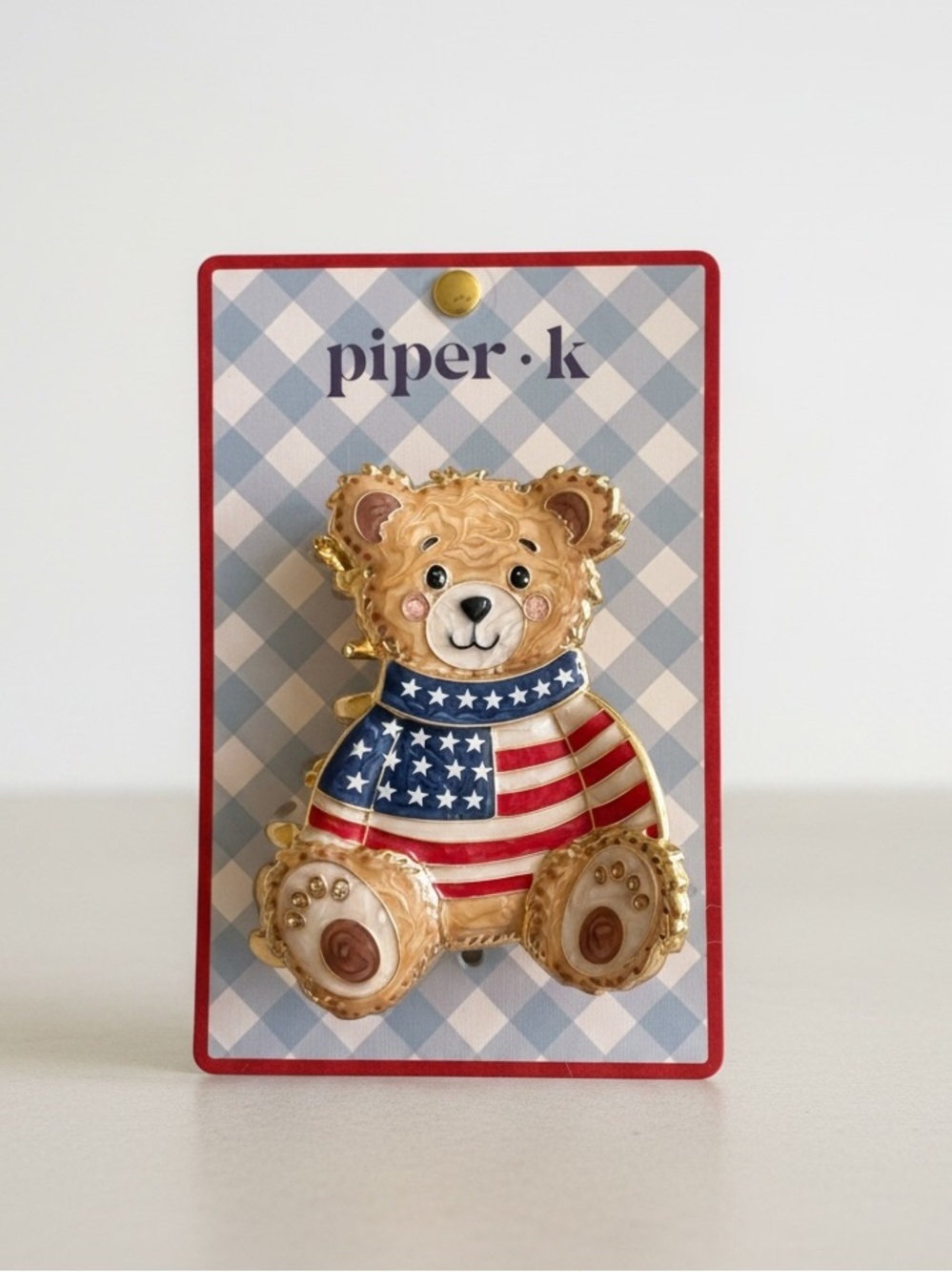 Piper K TikTok Viral Large Teddy Bear American Flag Sweater Red Claw Hair Clip